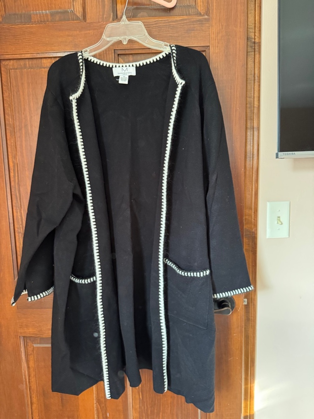 Magaschoni Black  Sweater Cardigan with White Crochet Trim